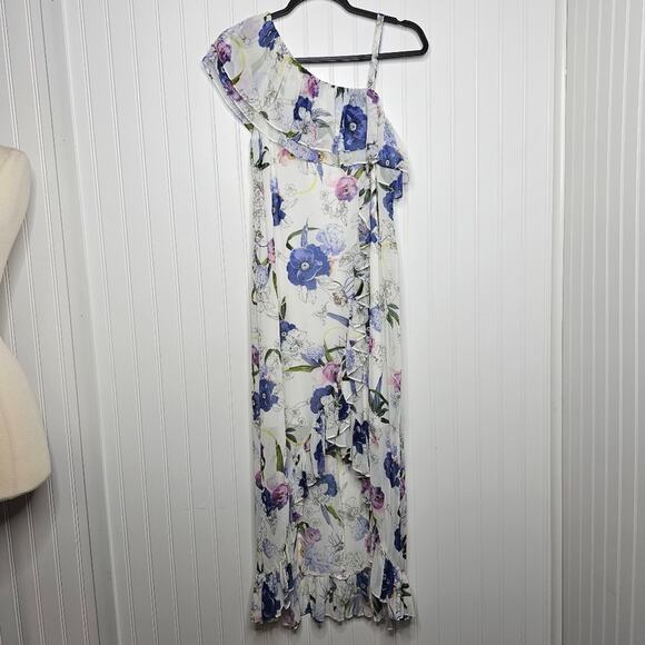 Slate & Willow White Ruffled Floral Midi Dress Size 0 Asymmetrical Vacation - Picture 2 of 9